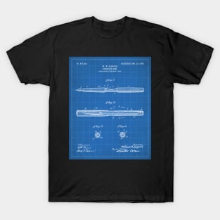 Fountain Pen Patent - Writer Editor Home Office Decor Art - Blueprint T-Shirt